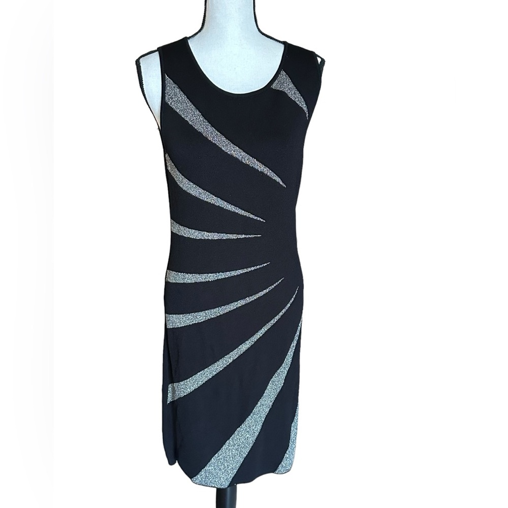 Carmen Carmen Marc Valvo Black‎ M Sleeveless Crew Neck Stretch Midi Dress,